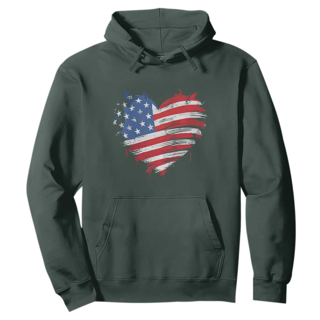 4th of July American Flag Heart USA Patriotic Hoodie Star Stripes TS11 Dark Forest Green Print Your Wear
