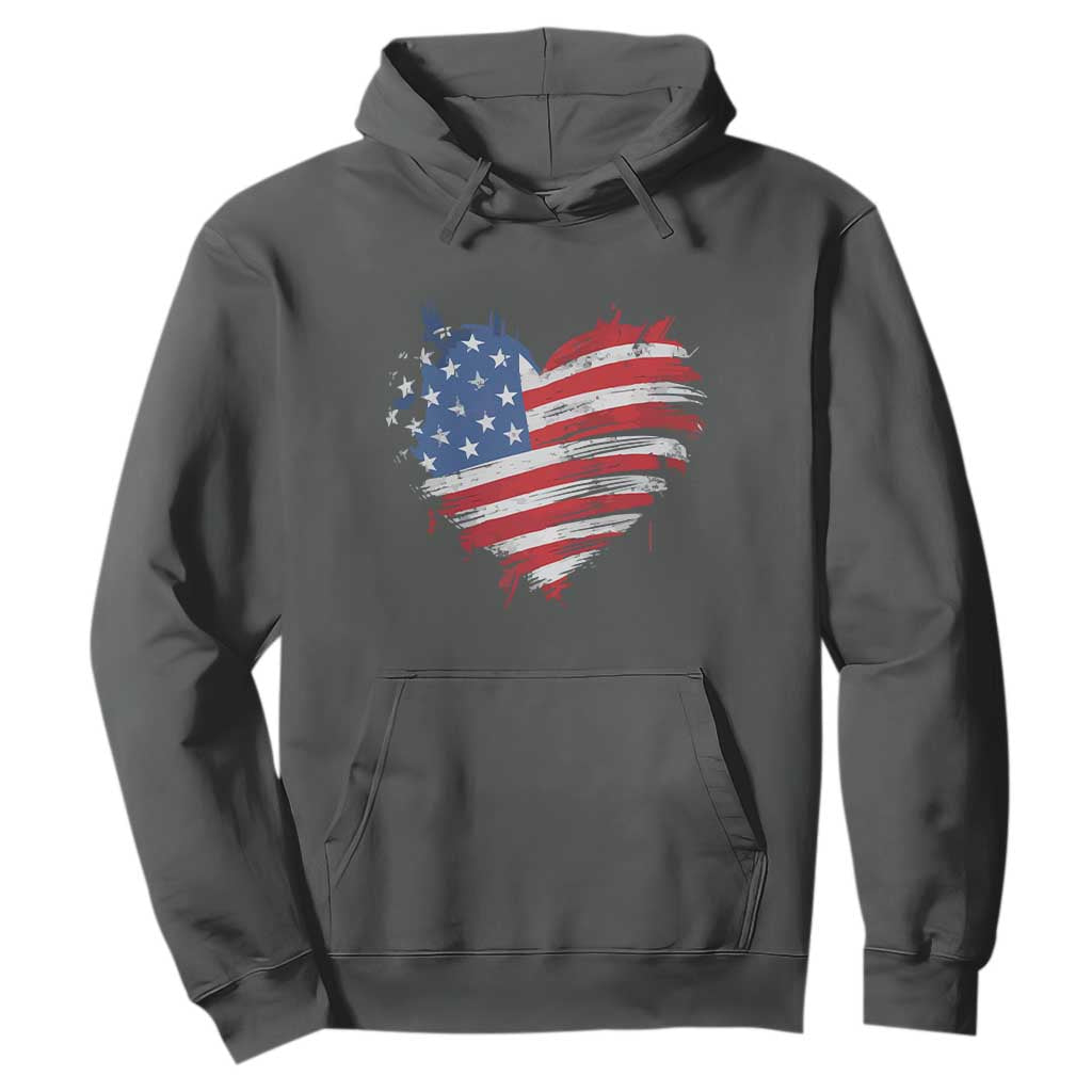 4th of July American Flag Heart USA Patriotic Hoodie Star Stripes TS11 Dark Heather Print Your Wear