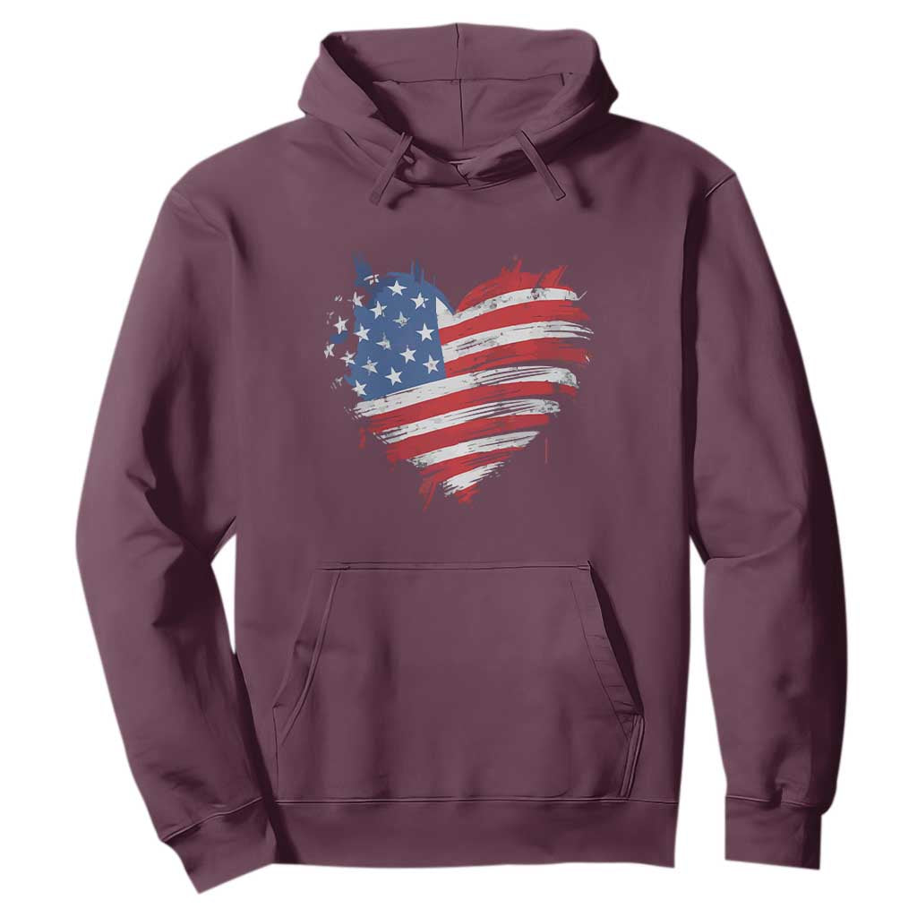 4th of July American Flag Heart USA Patriotic Hoodie Star Stripes TS11 Maroon Print Your Wear