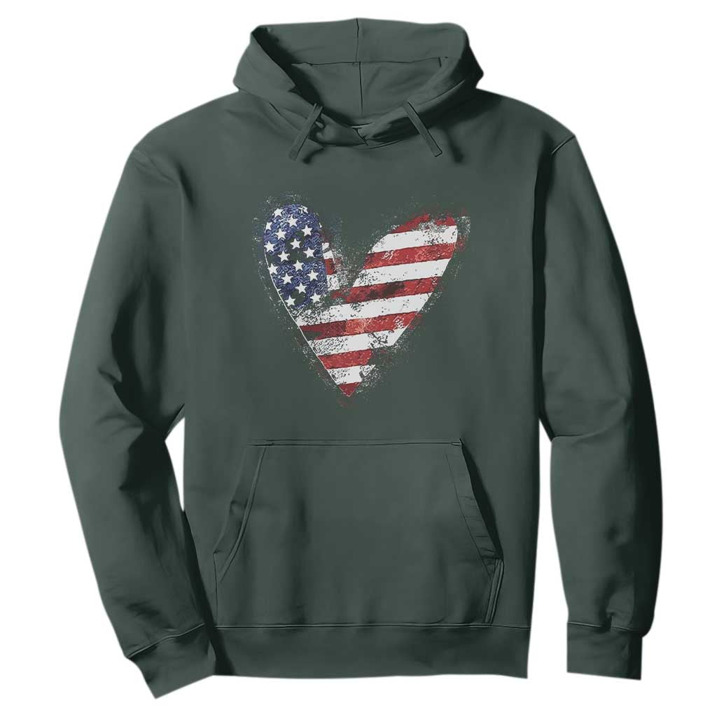 4th of July American Flag Heart USA Patriotic Hoodie TS11 Dark Forest Green Print Your Wear