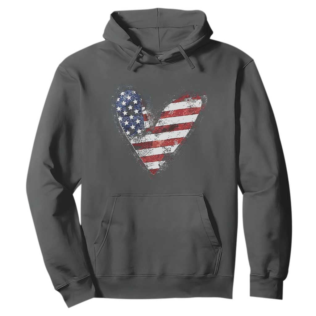 4th of July American Flag Heart USA Patriotic Hoodie TS11 Dark Heather Print Your Wear