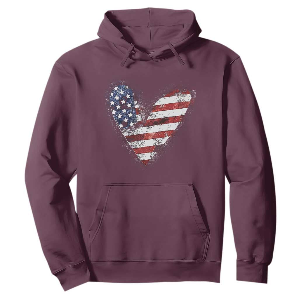 4th of July American Flag Heart USA Patriotic Hoodie TS11 Maroon Print Your Wear