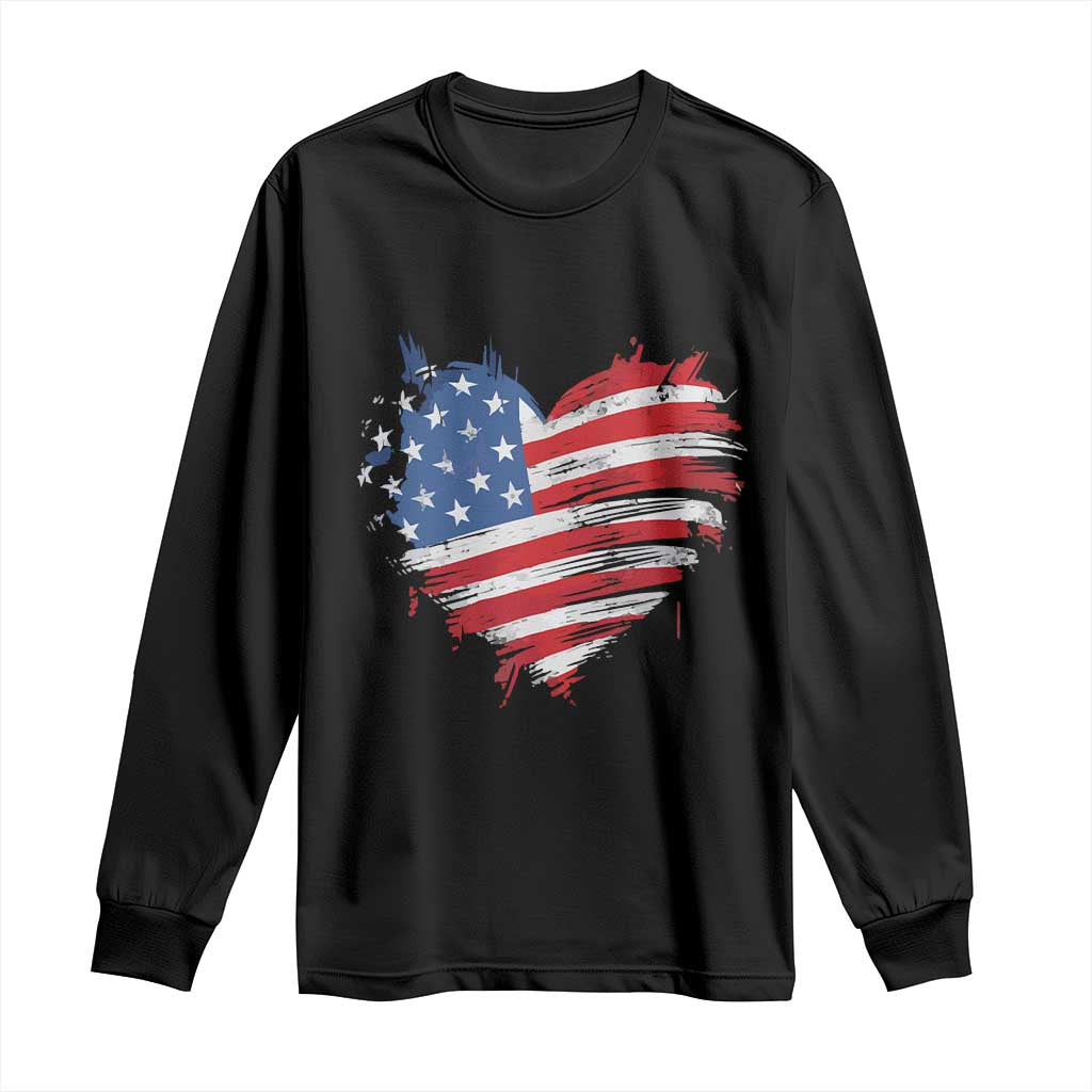 4th of July American Flag Heart USA Patriotic Long Sleeve Shirt Star Stripes TS11 Black Print Your Wear