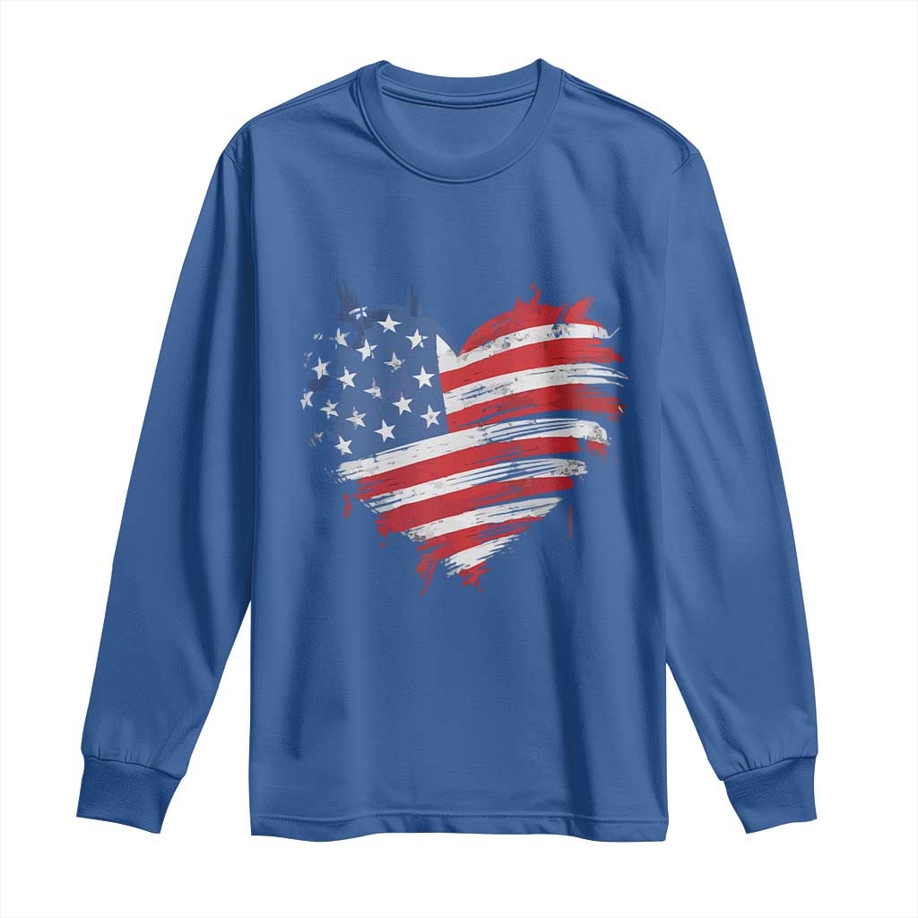 4th of July American Flag Heart USA Patriotic Long Sleeve Shirt Star Stripes TS11 Royal Blue Print Your Wear