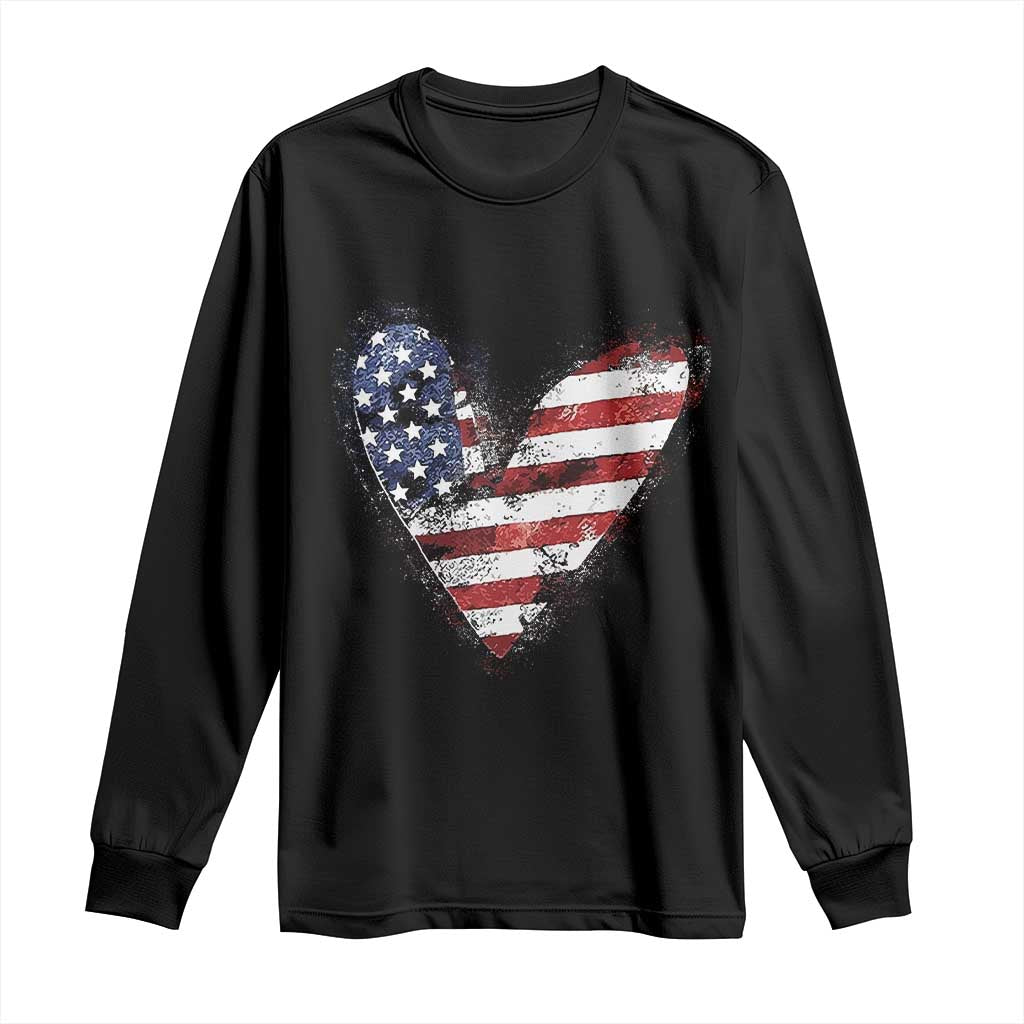 4th of July American Flag Heart USA Patriotic Long Sleeve Shirt TS11 Black Print Your Wear