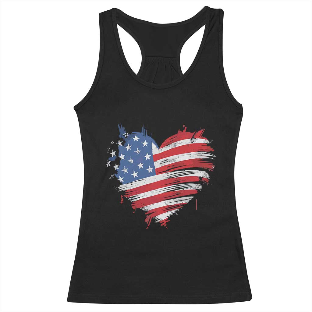 4th of July American Flag Heart USA Patriotic Racerback Tank Top Star Stripes TS11 Black Print Your Wear