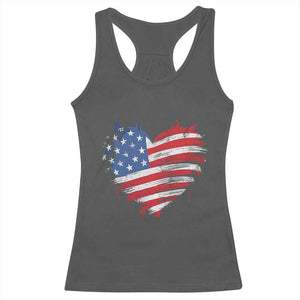 4th of July American Flag Heart USA Patriotic Racerback Tank Top Star Stripes TS11 Dark Heather Print Your Wear