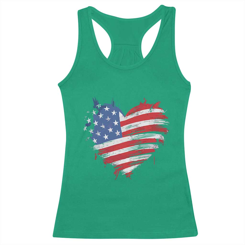 4th of July American Flag Heart USA Patriotic Racerback Tank Top Star Stripes TS11 Irish Green Print Your Wear