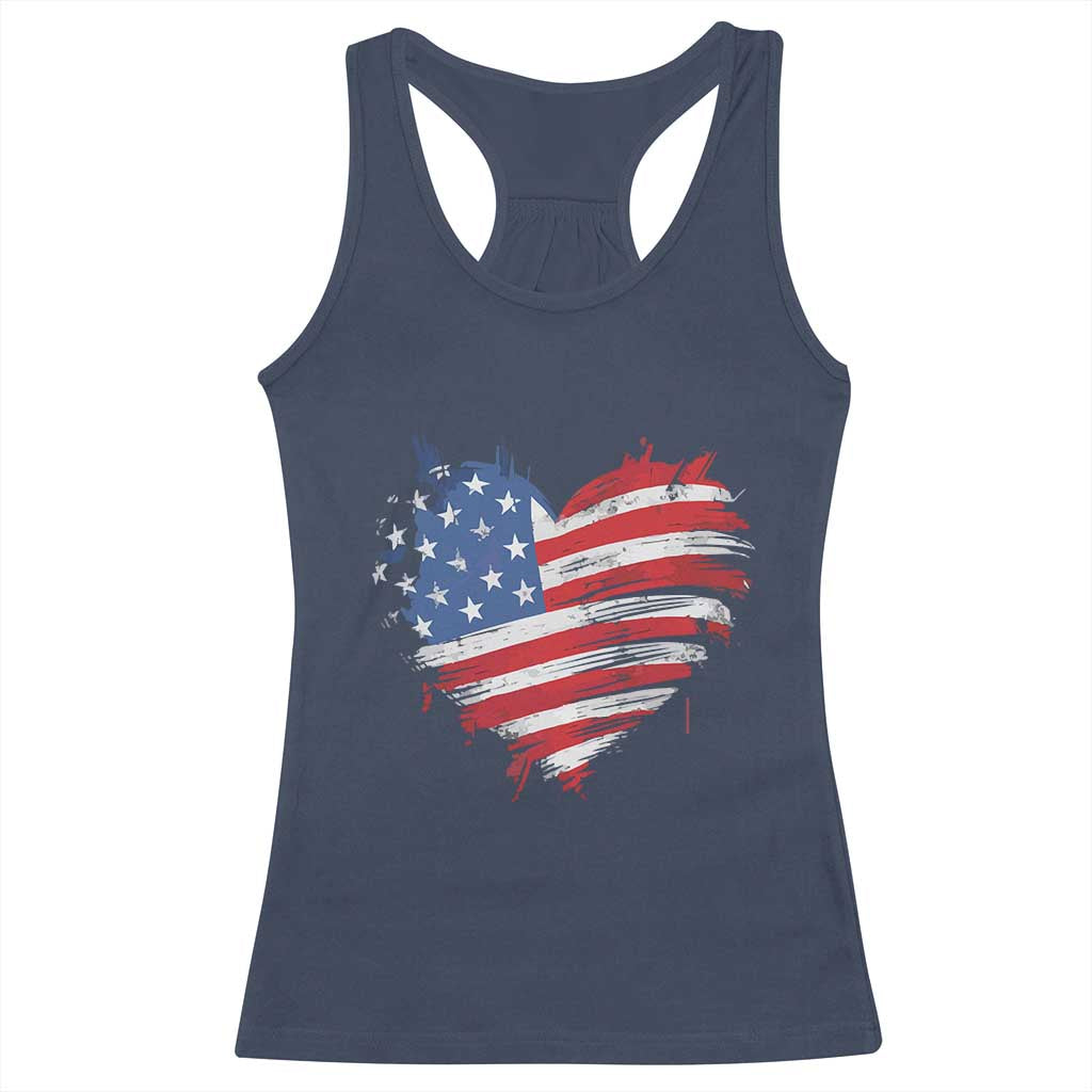 4th of July American Flag Heart USA Patriotic Racerback Tank Top Star Stripes TS11 Navy Print Your Wear