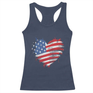 4th of July American Flag Heart USA Patriotic Racerback Tank Top Star Stripes TS11 Navy Print Your Wear