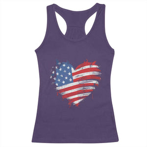 4th of July American Flag Heart USA Patriotic Racerback Tank Top Star Stripes TS11 Purple Print Your Wear