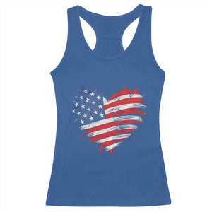 4th of July American Flag Heart USA Patriotic Racerback Tank Top Star Stripes TS11 Royal Blue Print Your Wear