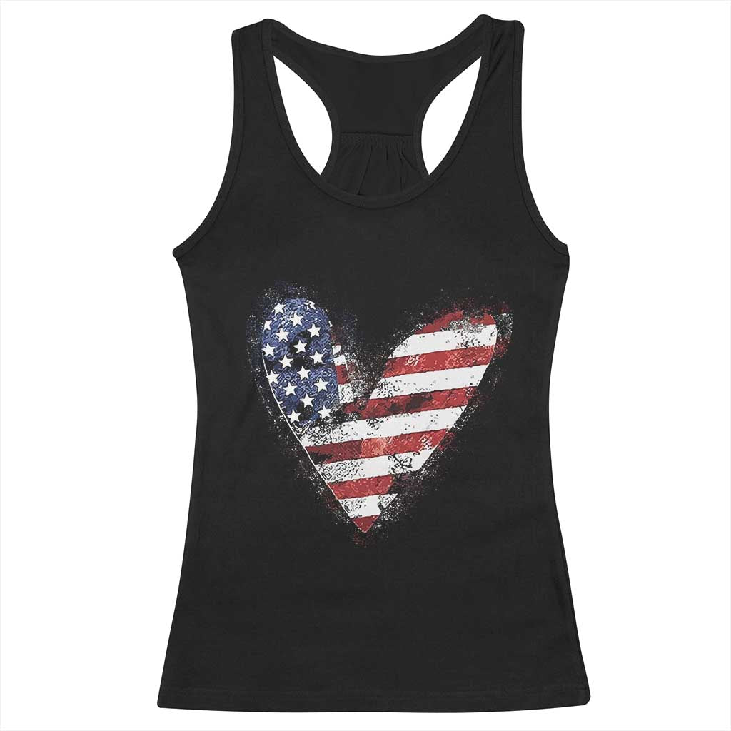 4th of July American Flag Heart USA Patriotic Racerback Tank Top TS11 Black Print Your Wear