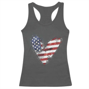 4th of July American Flag Heart USA Patriotic Racerback Tank Top TS11 Dark Heather Print Your Wear