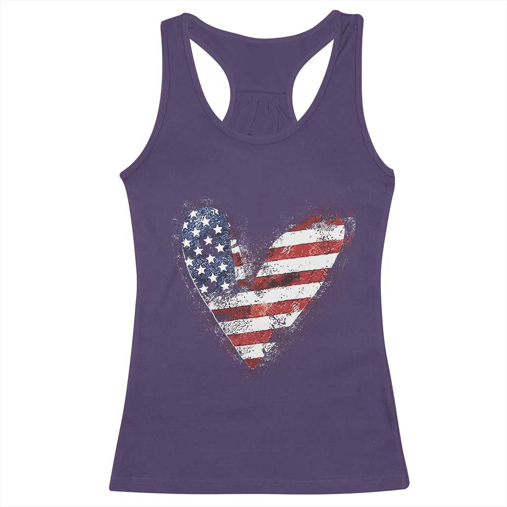 4th of July American Flag Heart USA Patriotic Racerback Tank Top TS11 Purple Print Your Wear