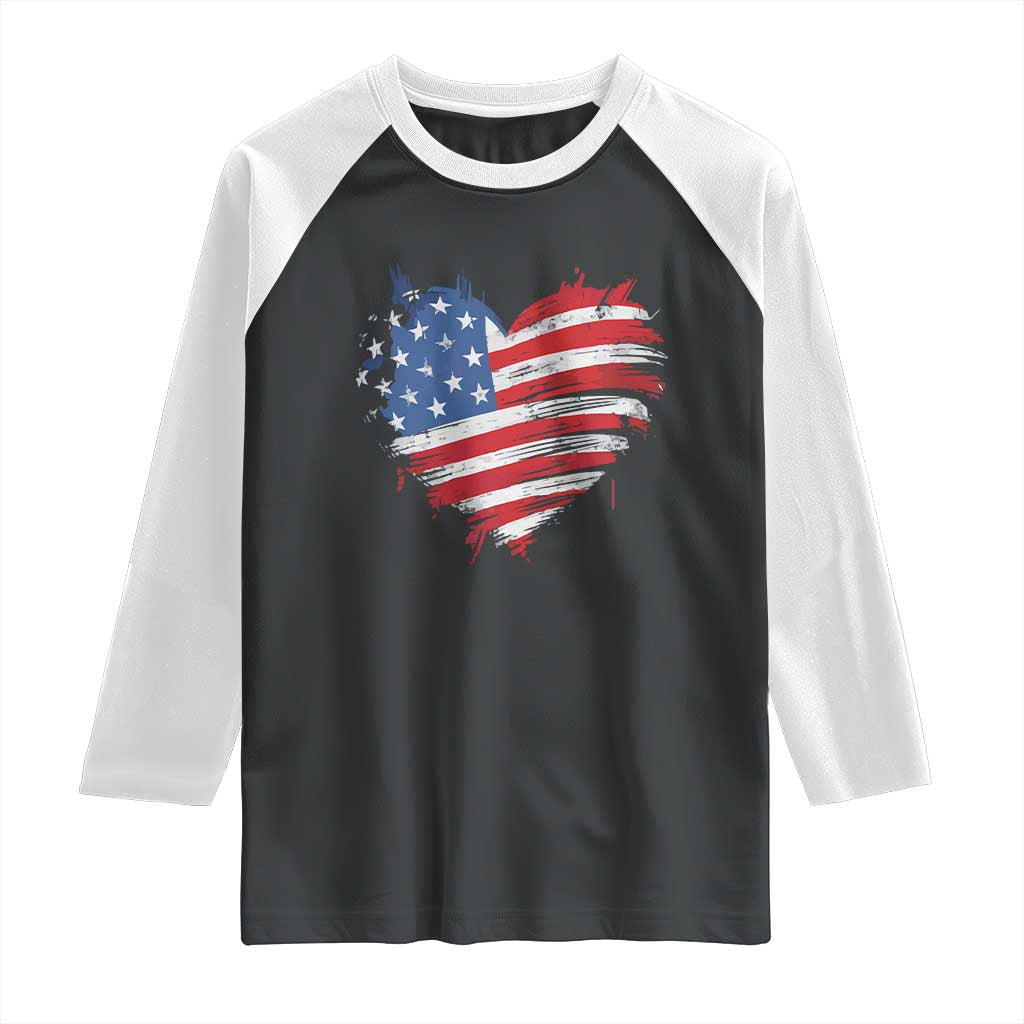 4th of July American Flag Heart USA Patriotic Raglan Shirt Star Stripes TS11 Black White Print Your Wear
