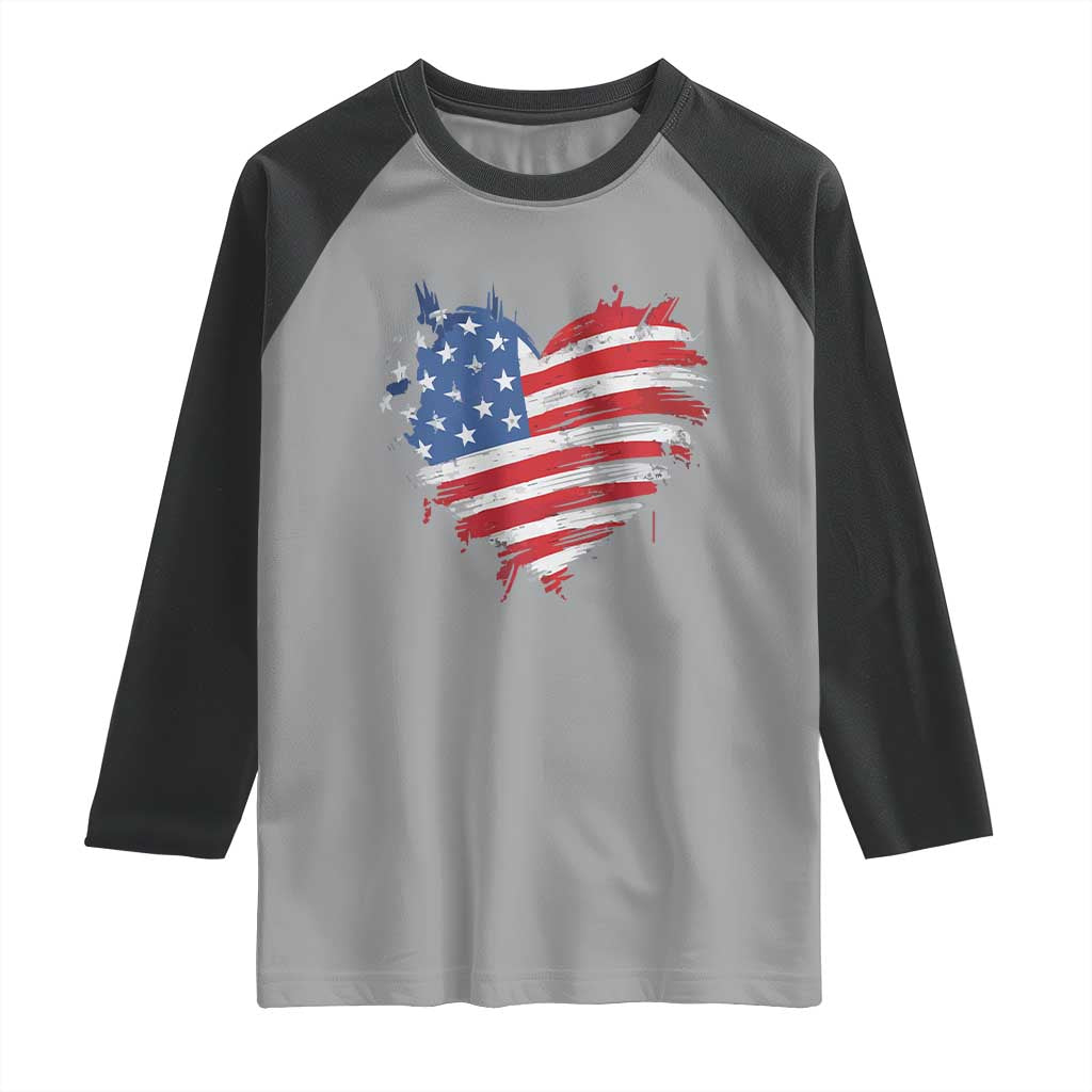 4th of July American Flag Heart USA Patriotic Raglan Shirt Star Stripes TS11 Sport Gray Black Print Your Wear