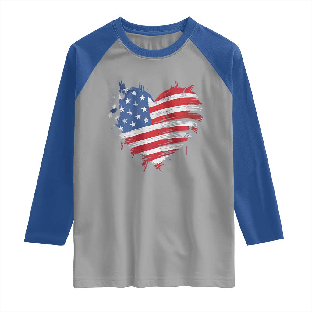 4th of July American Flag Heart USA Patriotic Raglan Shirt Star Stripes TS11 Sport Gray Royal Print Your Wear