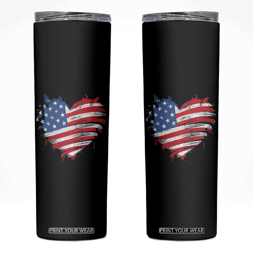 4th of July American Flag Heart USA Patriotic Skinny Tumbler Star Stripes TS11 Black Print Your Wear