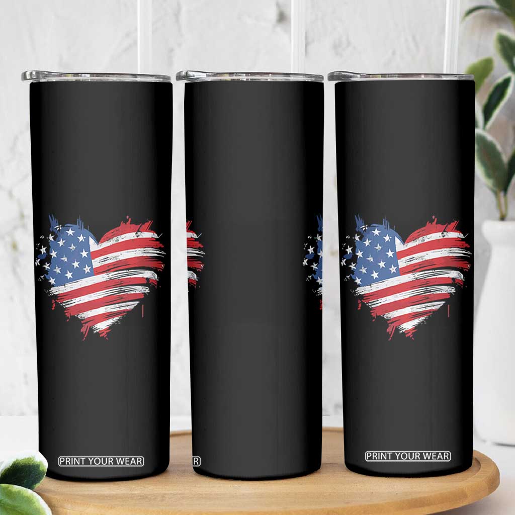 4th of July American Flag Heart USA Patriotic Skinny Tumbler Star Stripes TS11 Print Your Wear