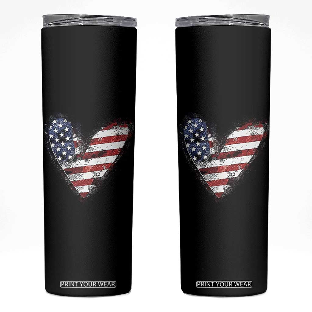 4th of July American Flag Heart USA Patriotic Skinny Tumbler TS11 Black Print Your Wear