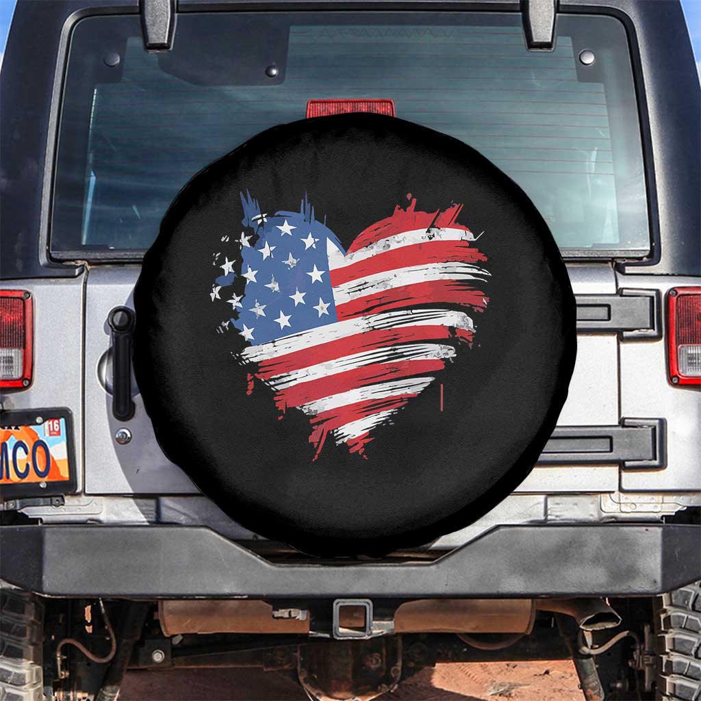 4th of July American Flag Heart USA Patriotic Spare Tire Cover Star Stripes TS11 No hole Black Print Your Wear