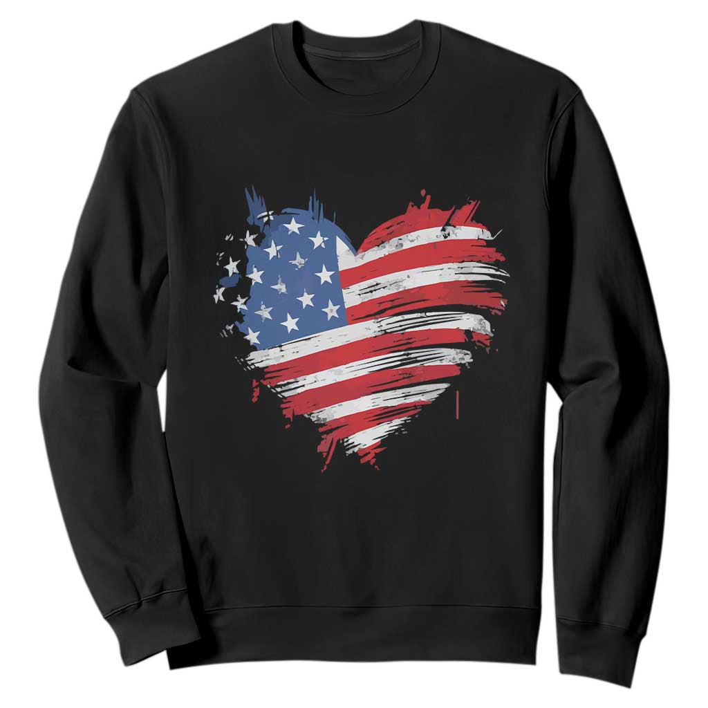 4th of July American Flag Heart USA Patriotic Sweatshirt Star Stripes TS11 Black Print Your Wear