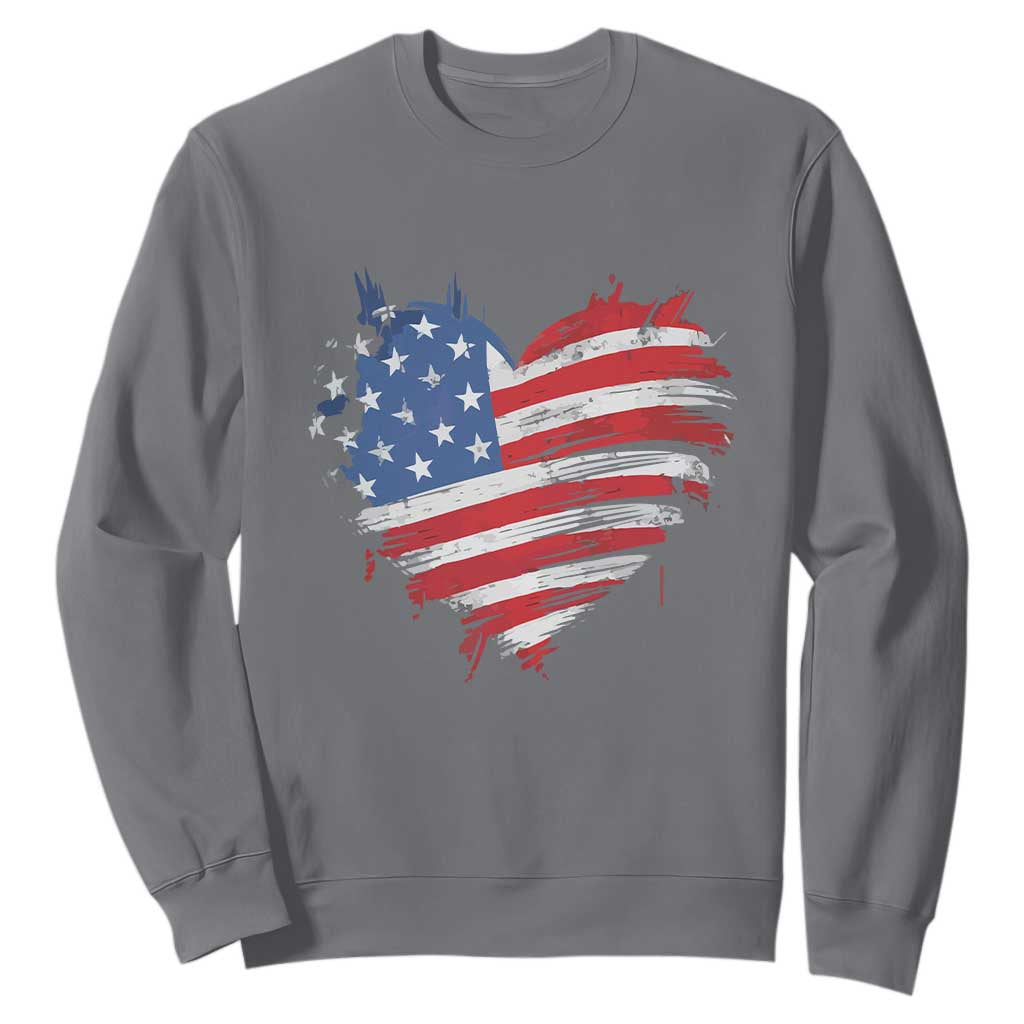 4th of July American Flag Heart USA Patriotic Sweatshirt Star Stripes TS11 Charcoal Print Your Wear