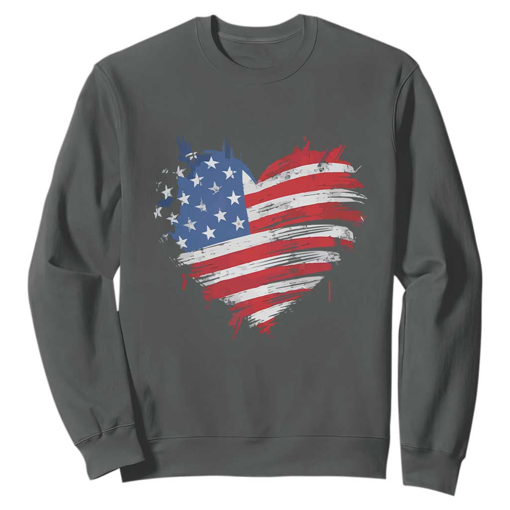 4th of July American Flag Heart USA Patriotic Sweatshirt Star Stripes TS11 Dark Heather Print Your Wear