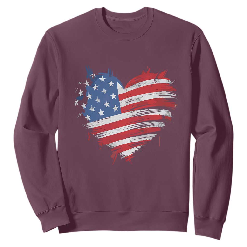 4th of July American Flag Heart USA Patriotic Sweatshirt Star Stripes TS11 Maroon Print Your Wear