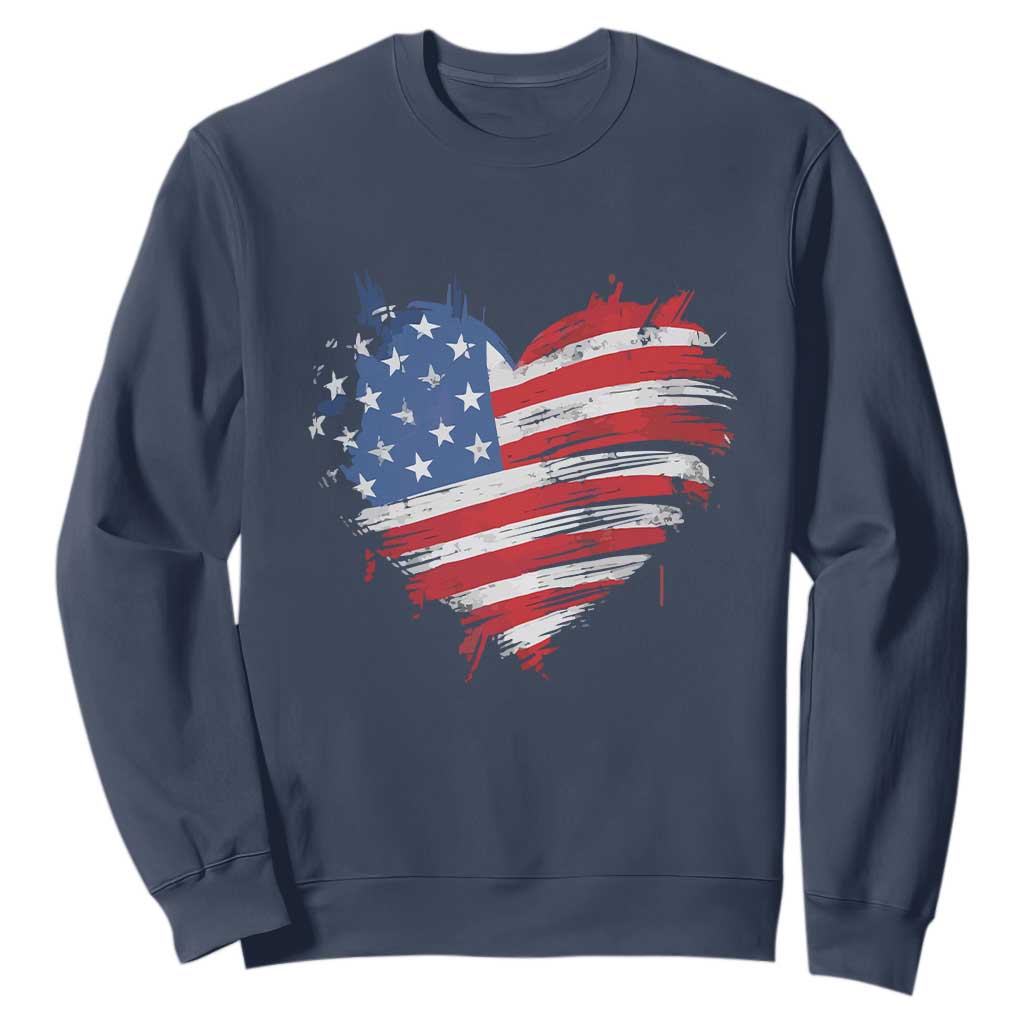 4th of July American Flag Heart USA Patriotic Sweatshirt Star Stripes TS11 Navy Print Your Wear