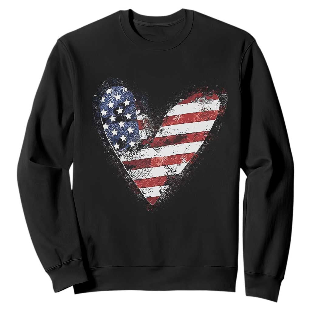 4th of July American Flag Heart USA Patriotic Sweatshirt TS11 Black Print Your Wear