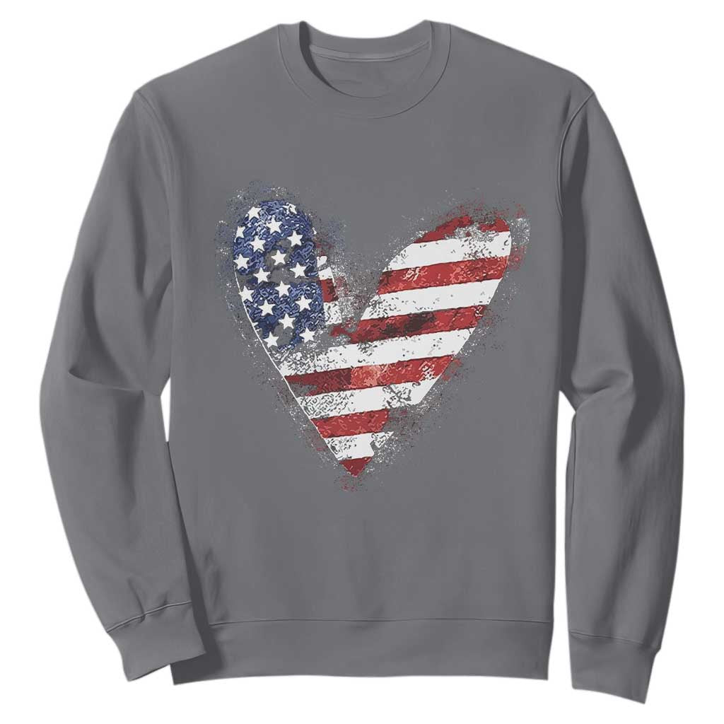 4th of July American Flag Heart USA Patriotic Sweatshirt TS11 Charcoal Print Your Wear
