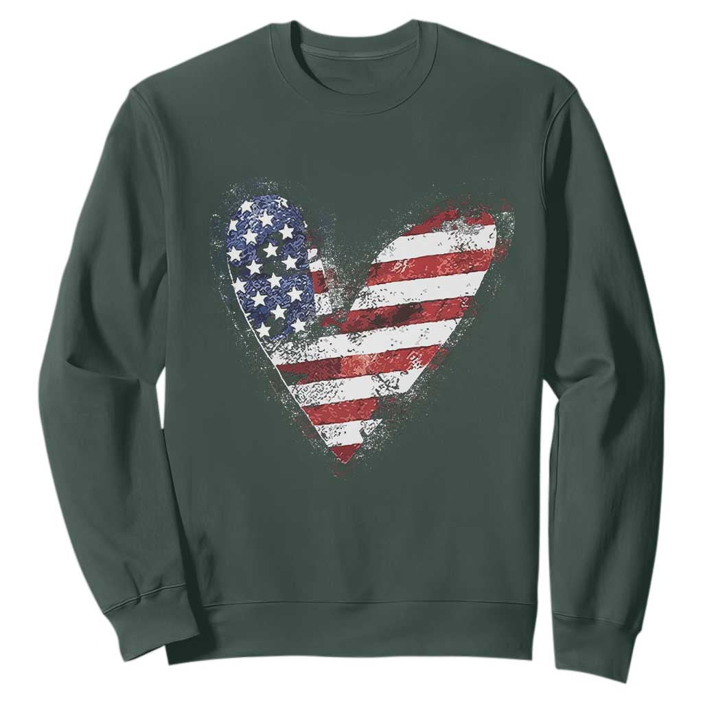 4th of July American Flag Heart USA Patriotic Sweatshirt TS11 Dark Forest Green Print Your Wear