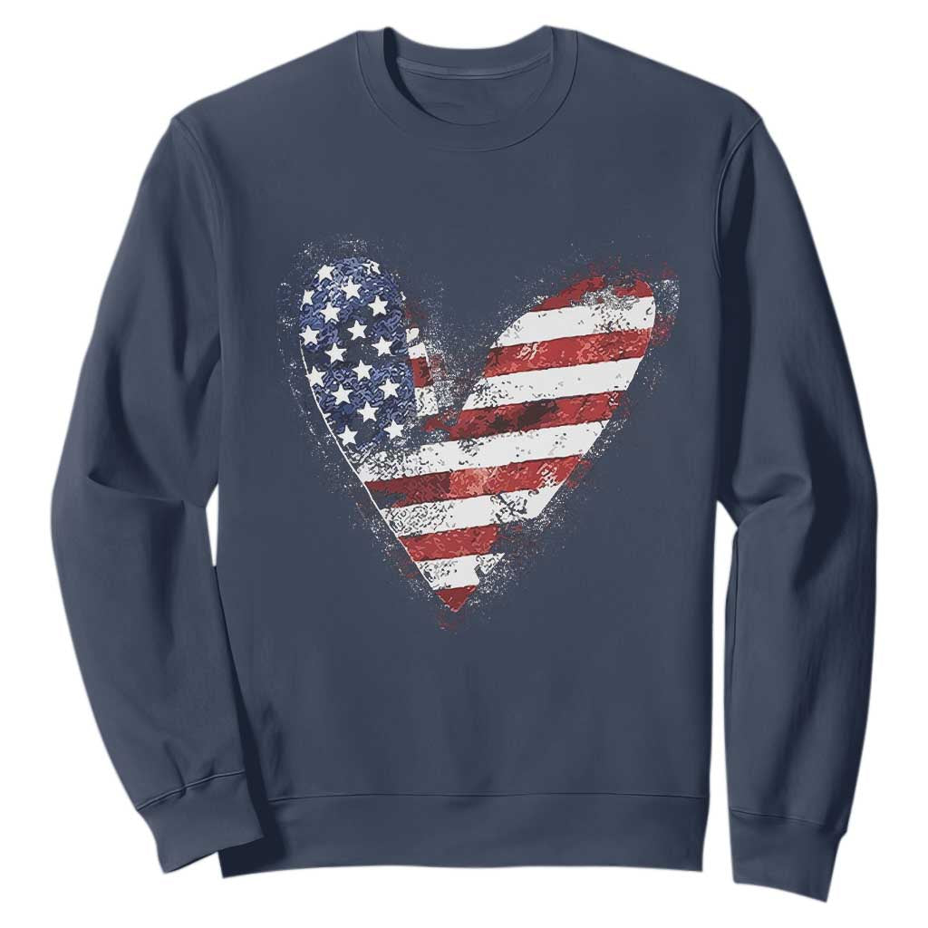 4th of July American Flag Heart USA Patriotic Sweatshirt TS11 Navy Print Your Wear