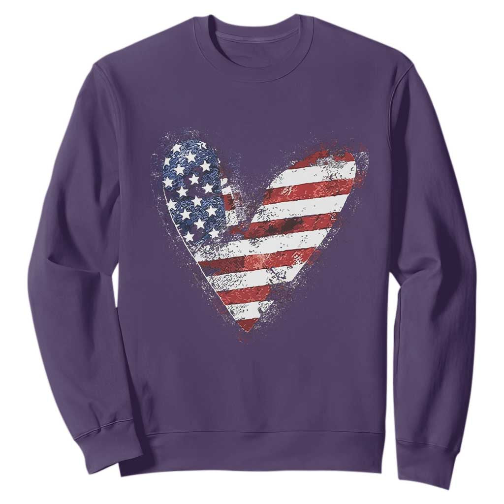 4th of July American Flag Heart USA Patriotic Sweatshirt TS11 Purple Print Your Wear