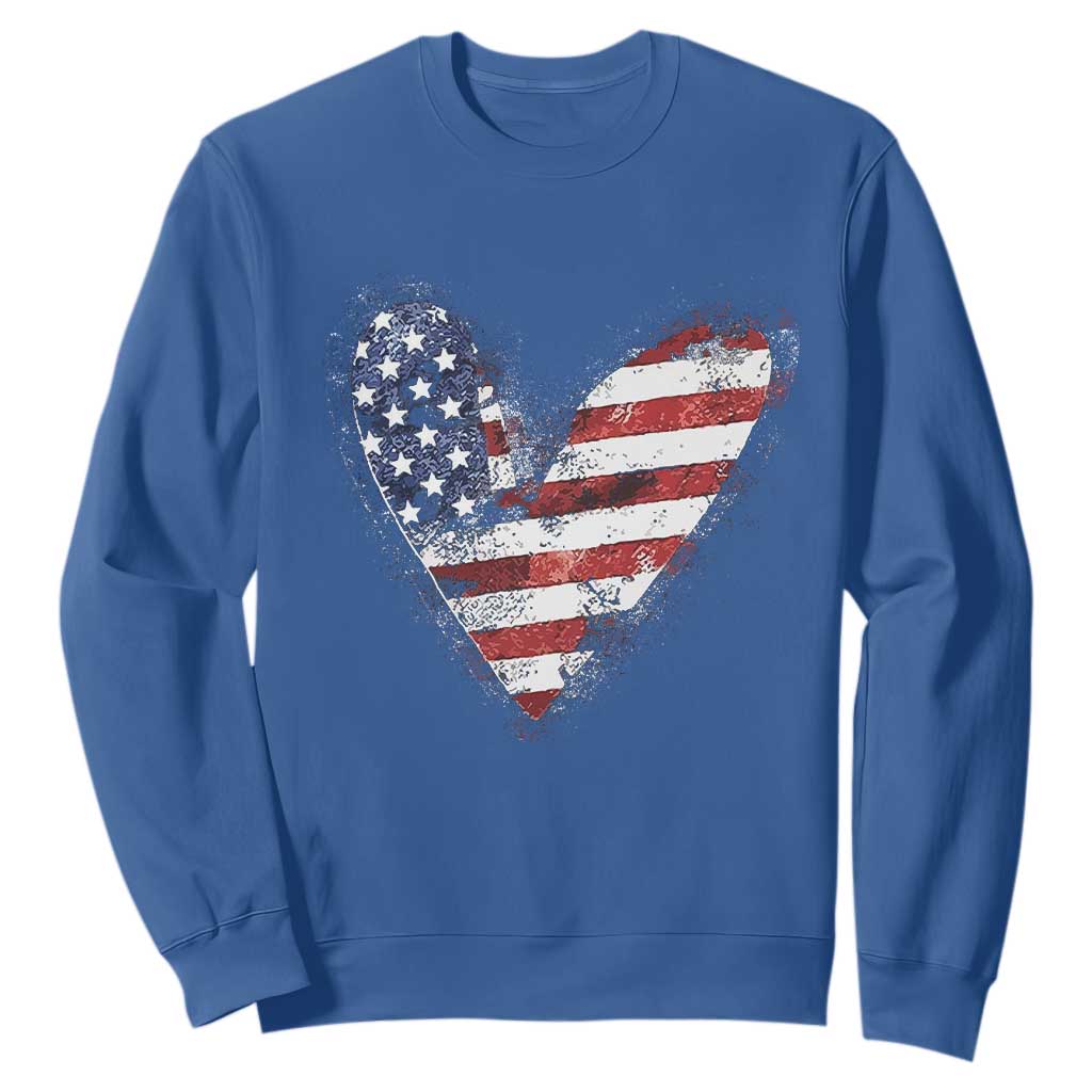 4th of July American Flag Heart USA Patriotic Sweatshirt TS11 Royal Blue Print Your Wear
