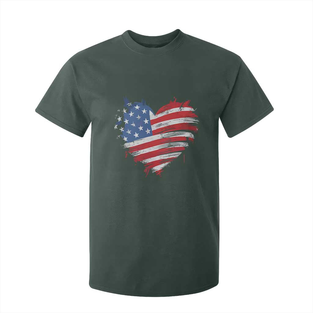 4th of July American Flag Heart USA Patriotic T Shirt For Kid Star Stripes TS11 Dark Forest Green Print Your Wear