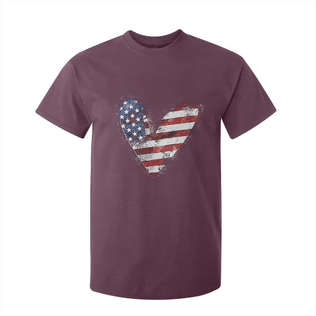 4th of July American Flag Heart USA Patriotic T Shirt For Kid TS11 Maroon Print Your Wear
