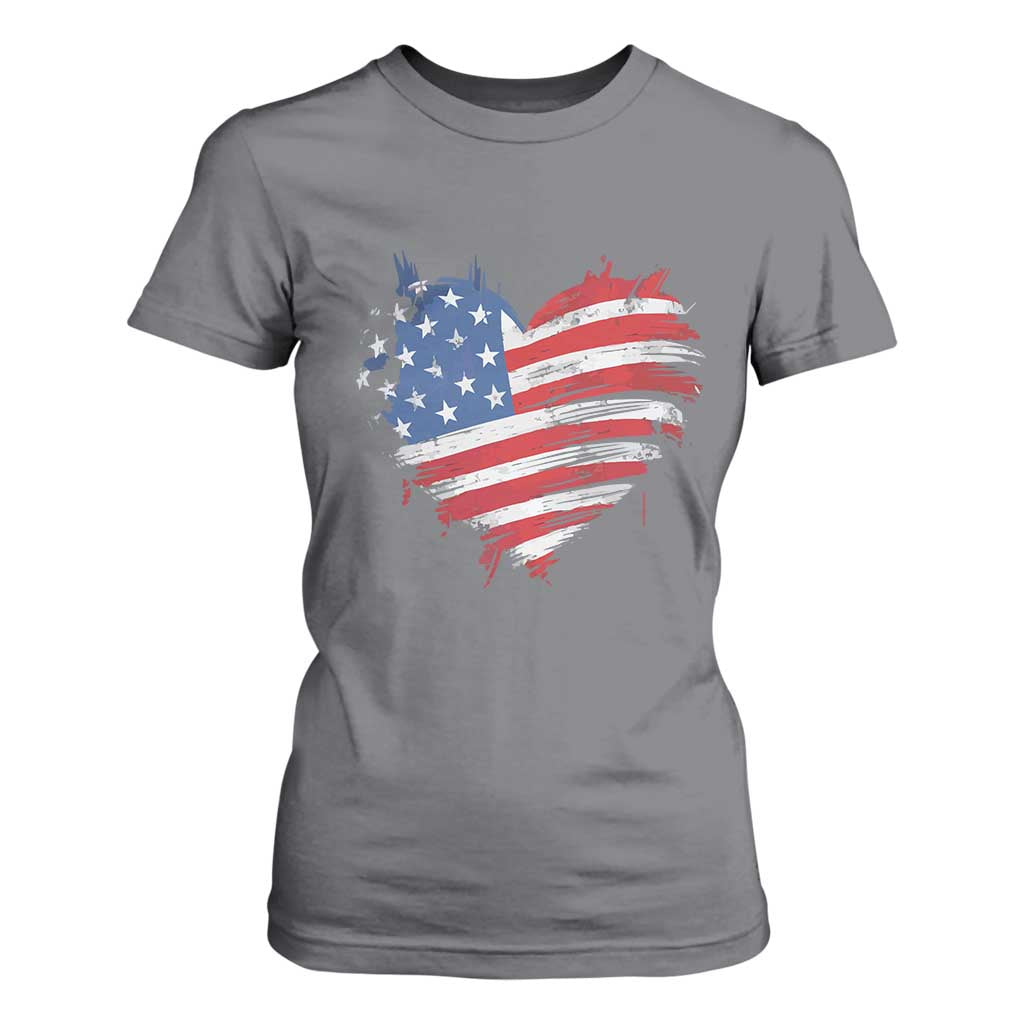 4th of July American Flag Heart USA Patriotic T Shirt For Women Star Stripes TS11 Charcoal Print Your Wear
