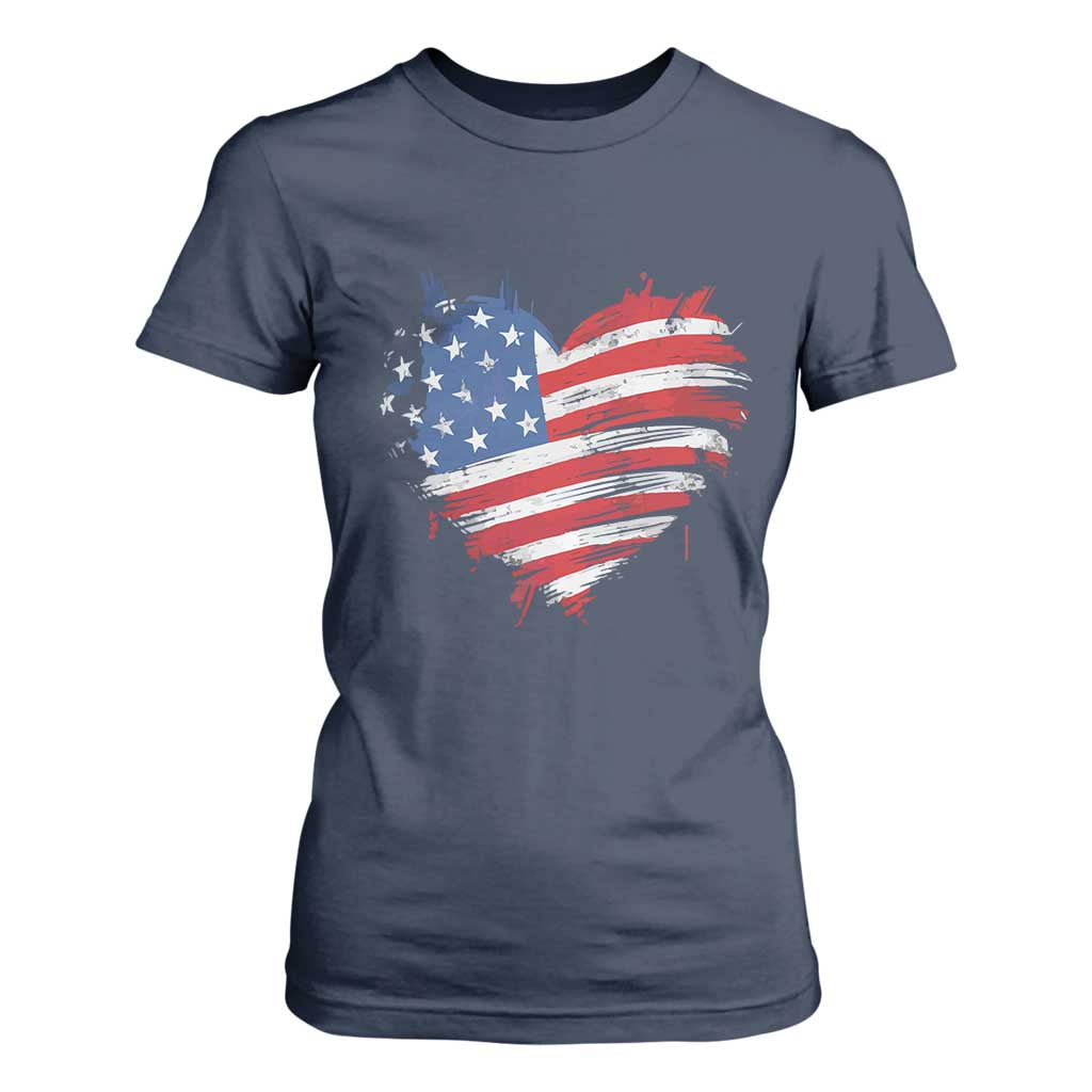 4th of July American Flag Heart USA Patriotic T Shirt For Women Star Stripes TS11 Navy Print Your Wear