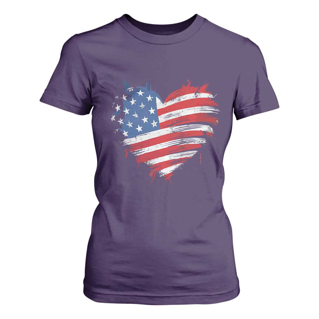 4th of July American Flag Heart USA Patriotic T Shirt For Women Star Stripes TS11 Purple Print Your Wear