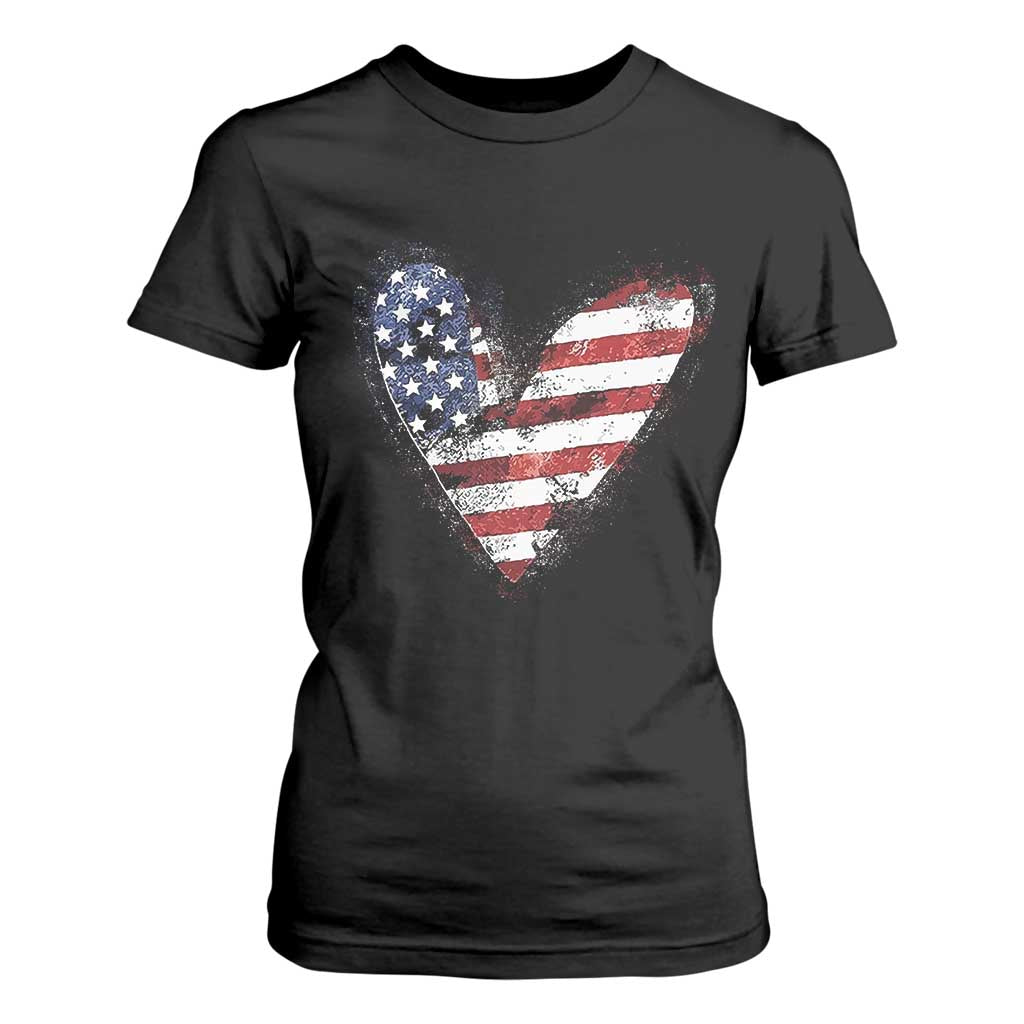 4th of July American Flag Heart USA Patriotic T Shirt For Women TS11 Black Print Your Wear