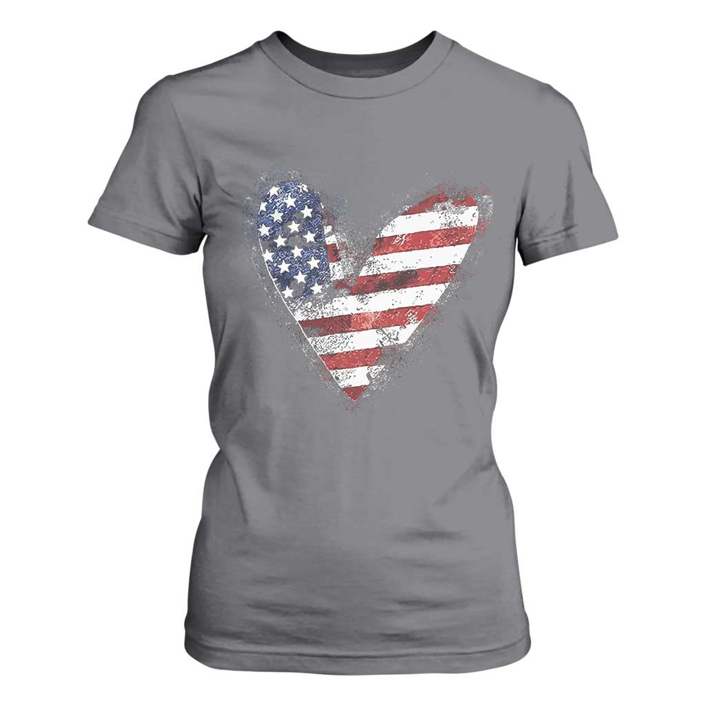 4th of July American Flag Heart USA Patriotic T Shirt For Women TS11 Charcoal Print Your Wear