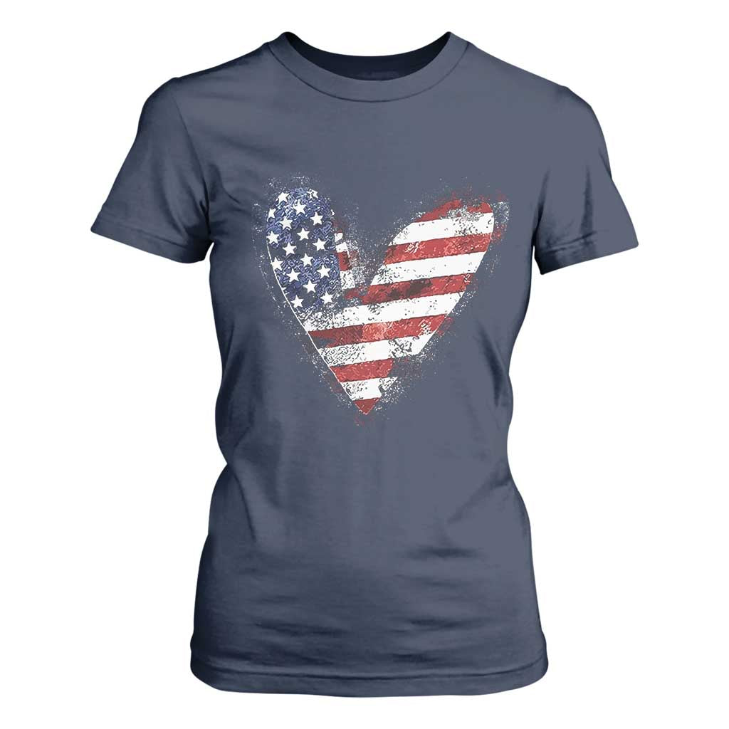 4th of July American Flag Heart USA Patriotic T Shirt For Women TS11 Navy Print Your Wear