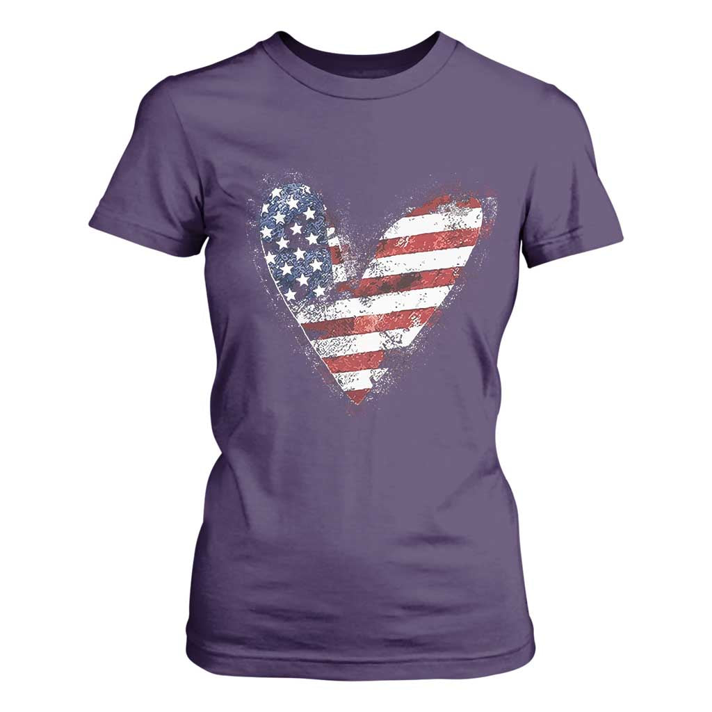 4th of July American Flag Heart USA Patriotic T Shirt For Women TS11 Purple Print Your Wear