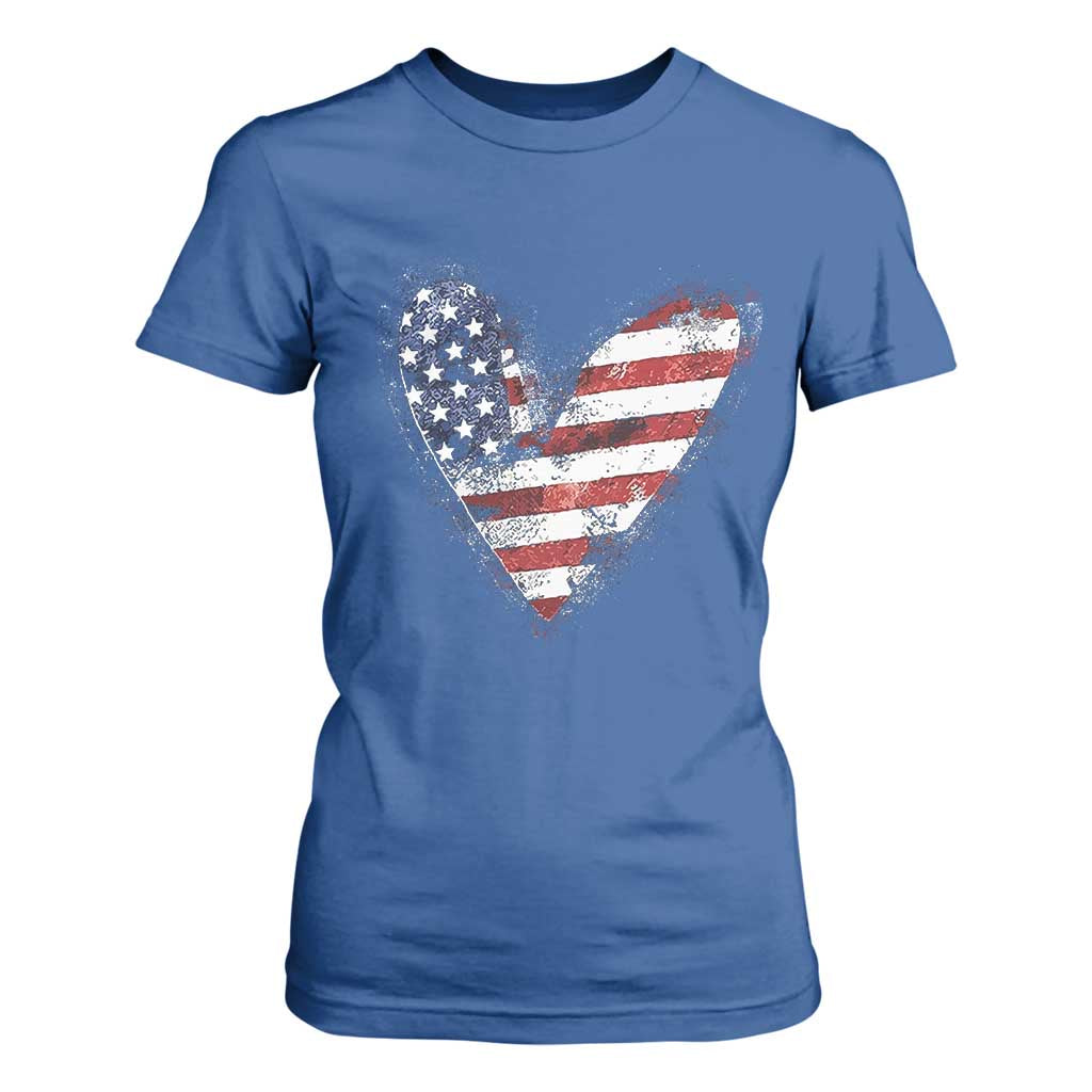 4th of July American Flag Heart USA Patriotic T Shirt For Women TS11 Royal Blue Print Your Wear