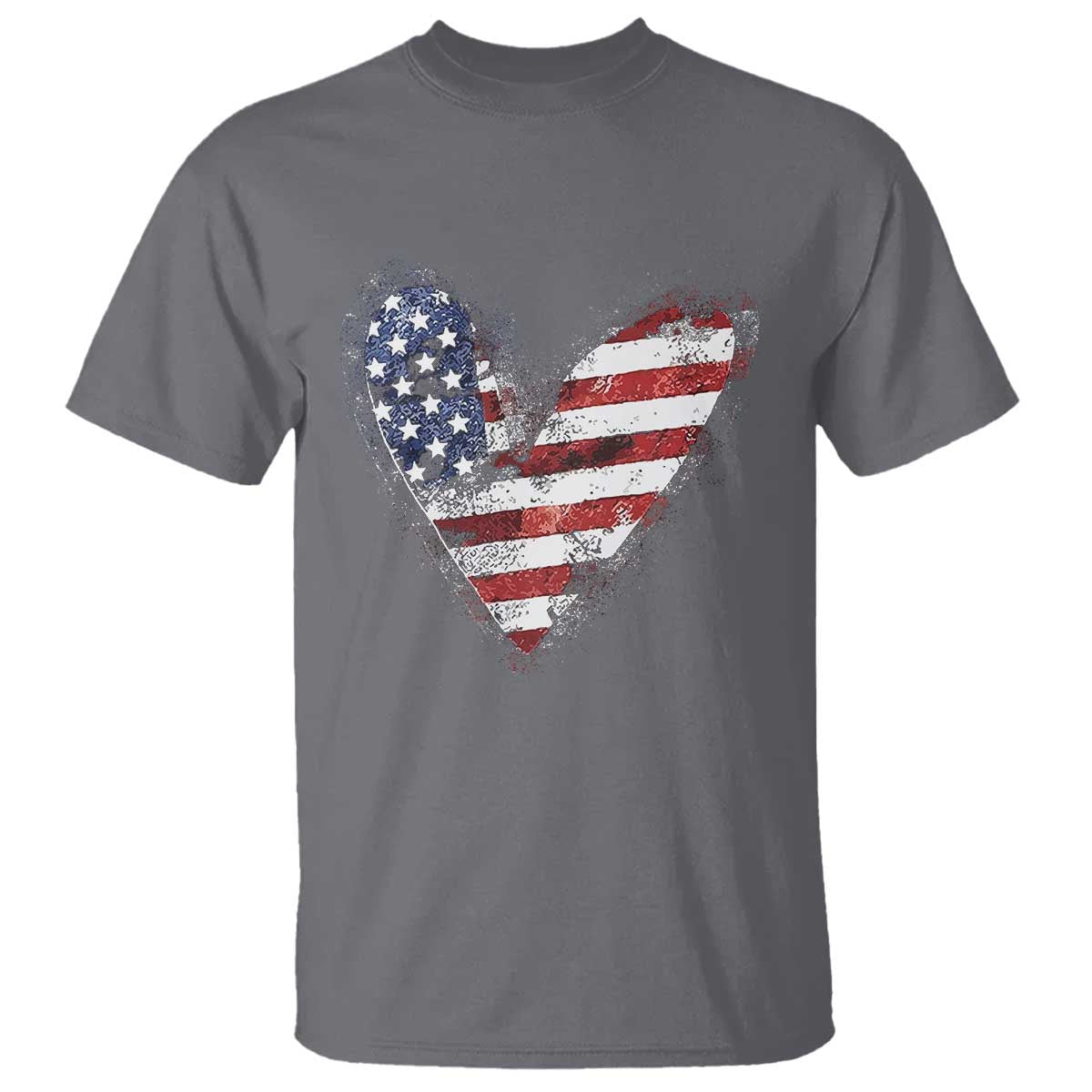 4th of July American Flag Heart USA Patriotic T Shirt TS11 Charcoal Print Your Wear