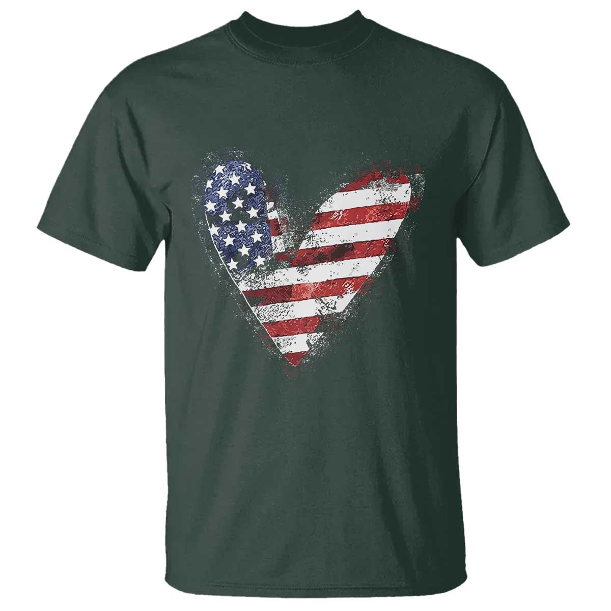 4th of July American Flag Heart USA Patriotic T Shirt TS11 Dark Forest Green Print Your Wear