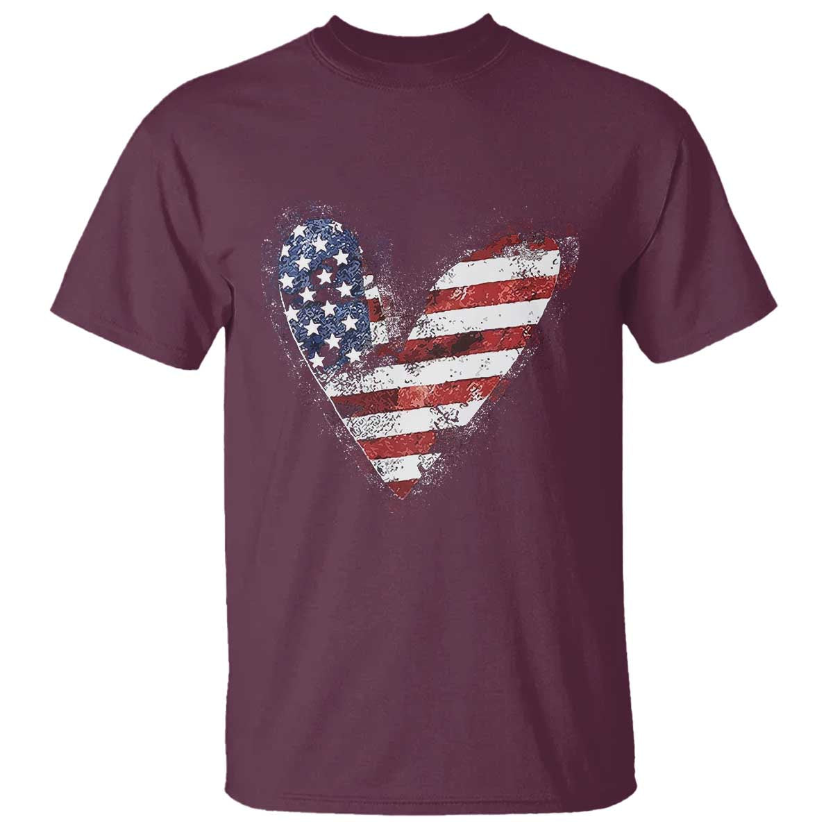 4th of July American Flag Heart USA Patriotic T Shirt TS11 Maroon Print Your Wear